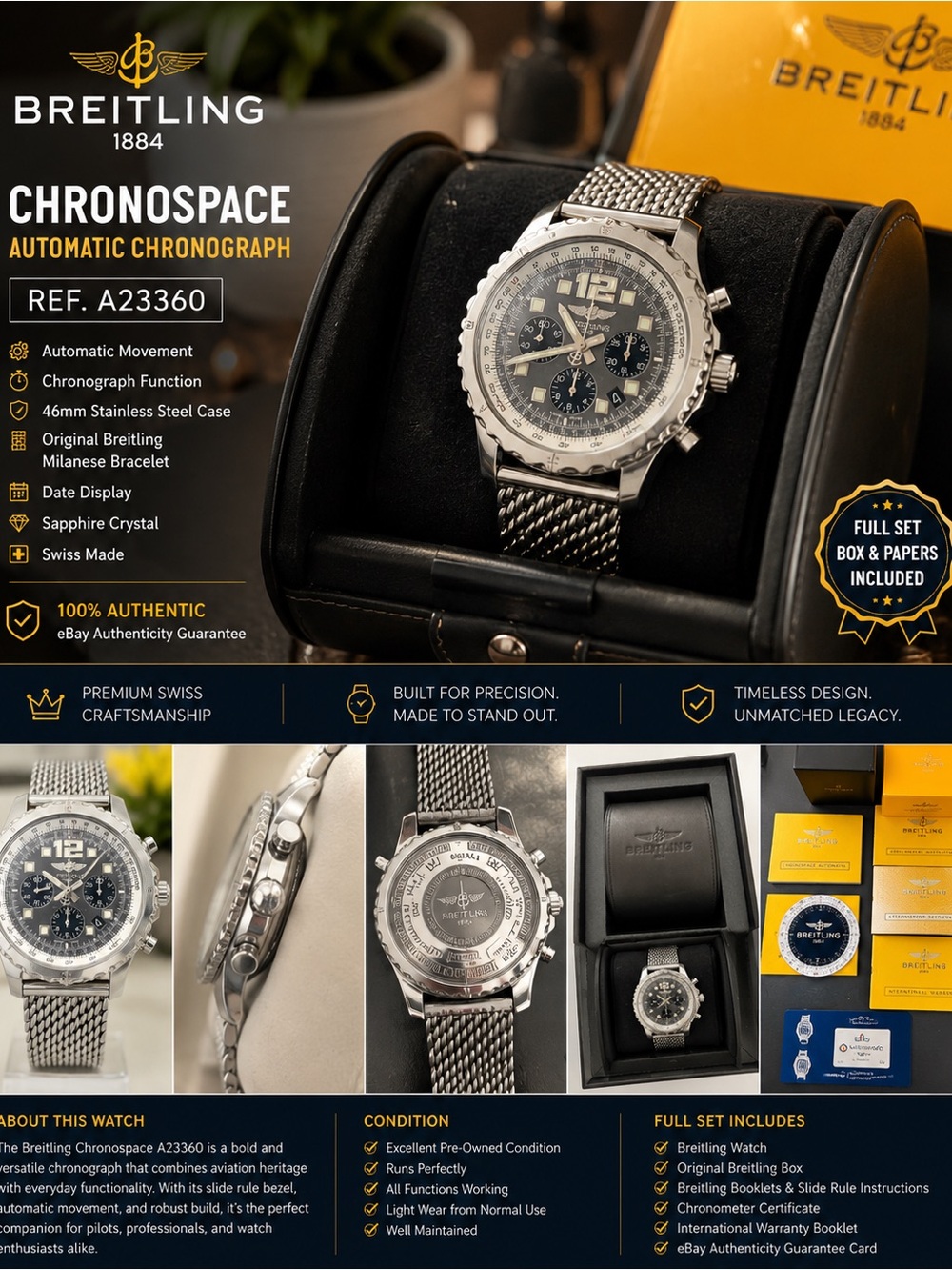 🔥 BREITLING CHRONOSPACE AUTOMATIC – REF. A23360 – BOX & PAPERS 🔥